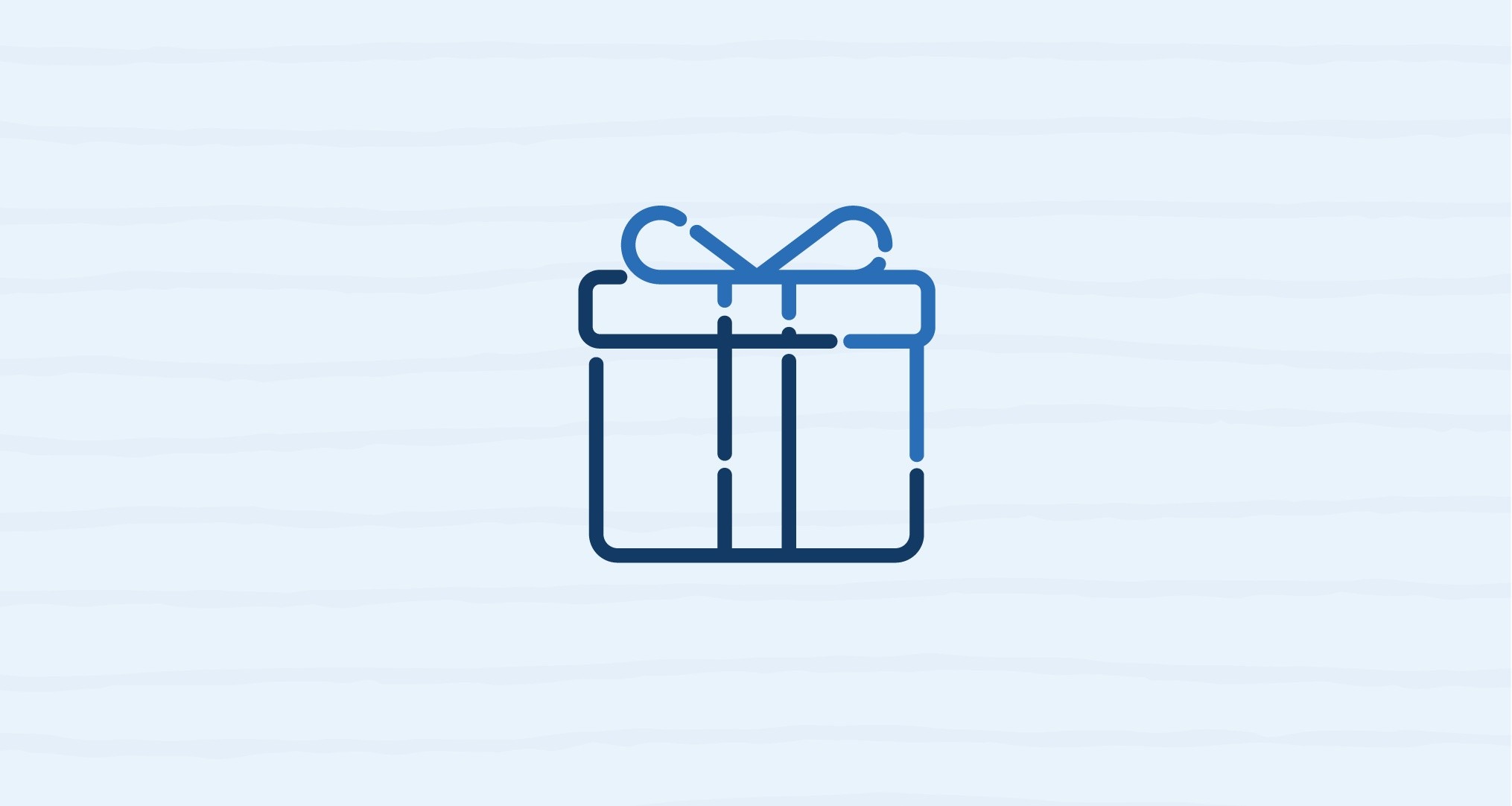 Simple gift box icon with a ribbon, blue outline on light background.